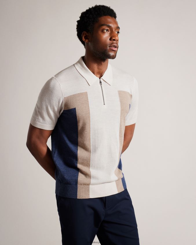 roupas Ted Baker polo larbrot manga curta com zíper e gola cru homens 8X6HDF1328