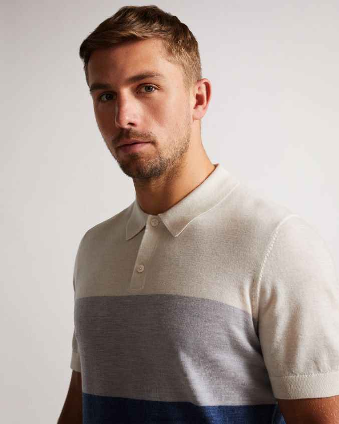 roupas Ted Baker polo merino listrado manga curta cove cru homens 8X6HDF1651