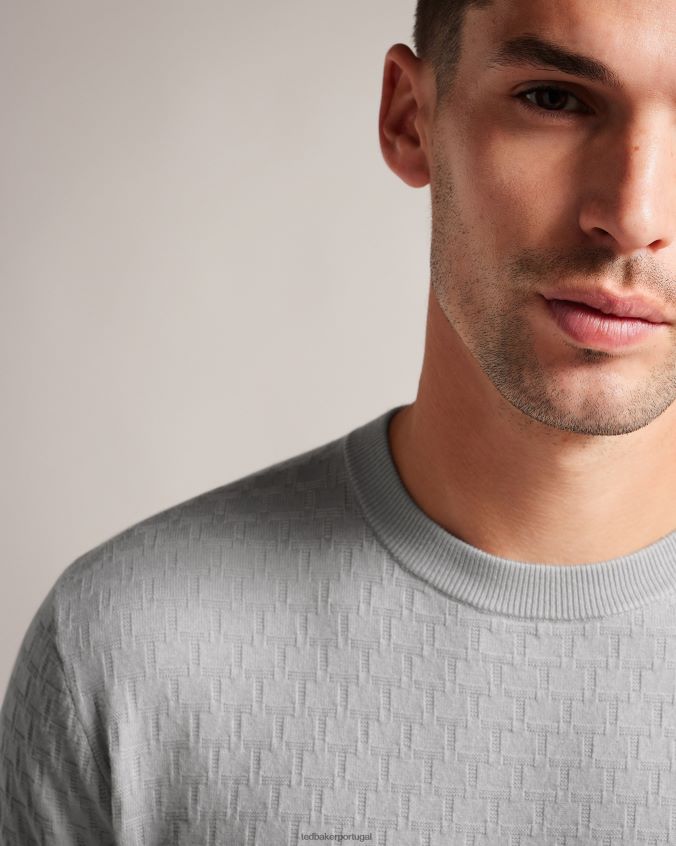 roupas Ted Baker Suéter dartell manga longa com gola redonda e costura em T cinza claro homens 8X6HDF1490