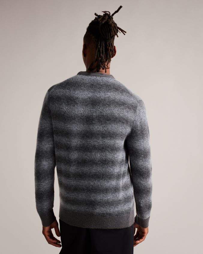 roupas Ted Baker abulti suéter listrado regular fit cinza claro homens 8X6HDF1291