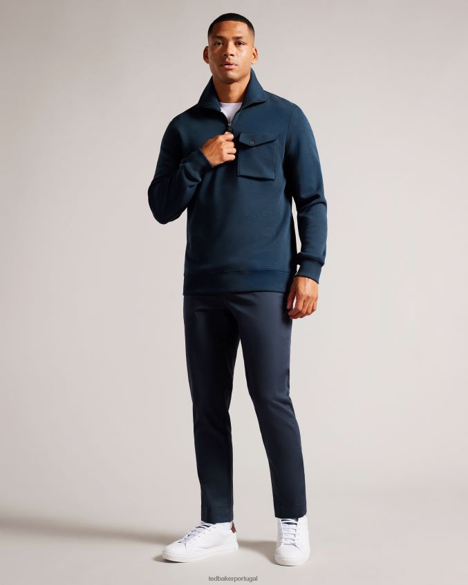 roupas Ted Baker suéter ecos com meio zíper e gola funil marinha homens 8X6HDF1289