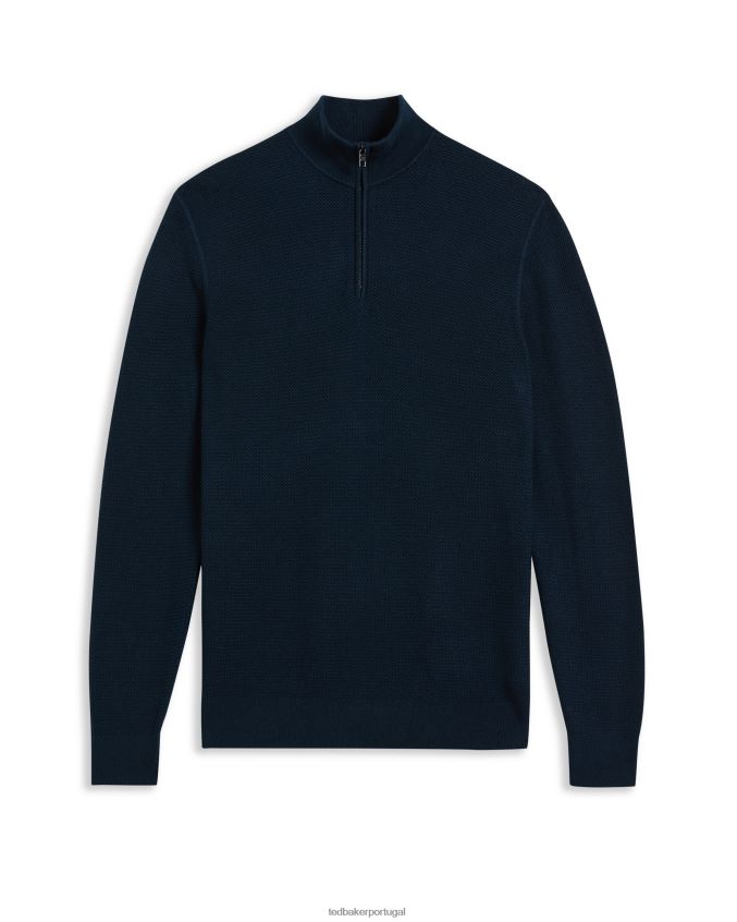roupas Ted Baker suéter meaddo com meio zíper e gola funil marinha homens 8X6HDF1251