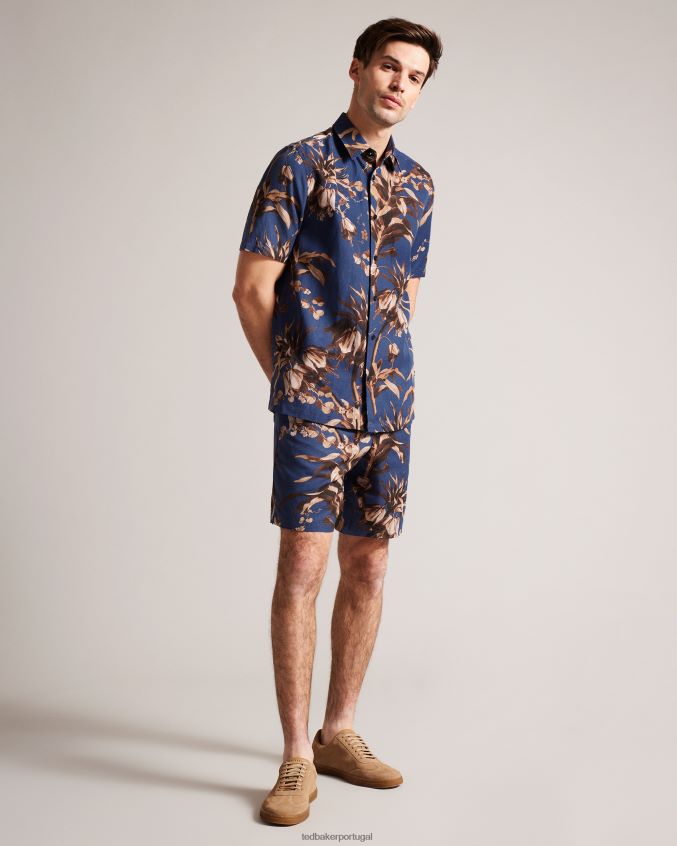 roupas Ted Baker shorts com estampa botânica canriya marinha homens 8X6HDF1457