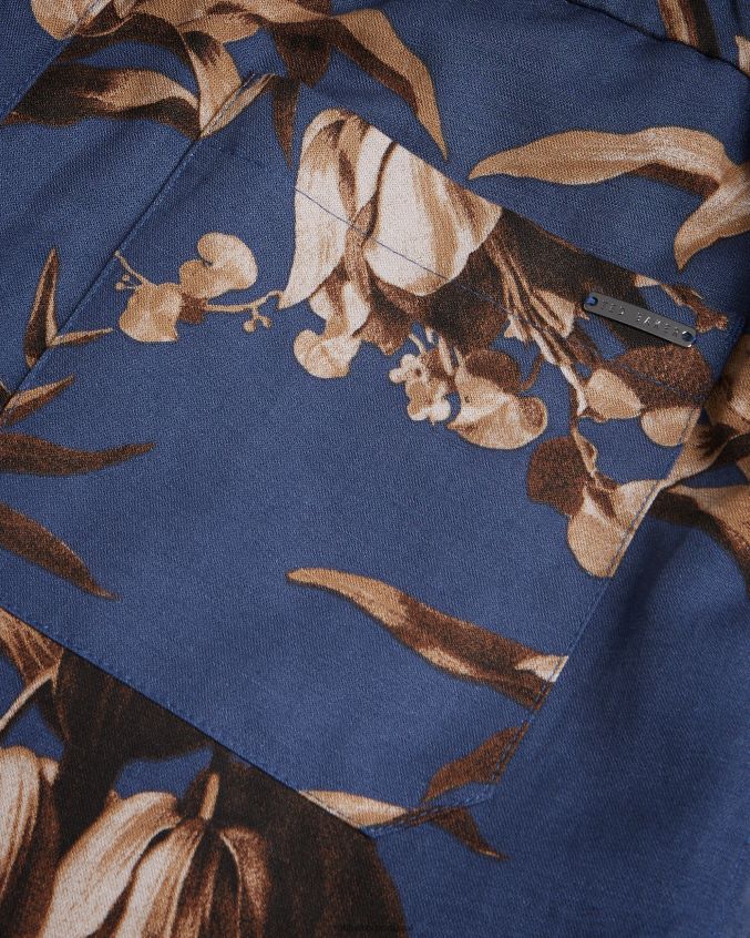 roupas Ted Baker shorts com estampa botânica canriya marinha homens 8X6HDF1457