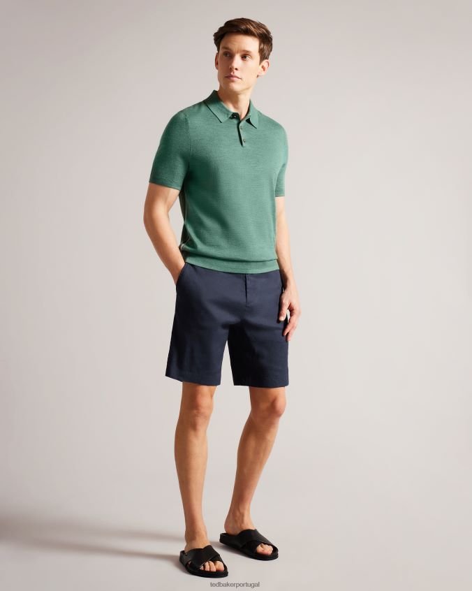 roupas Ted Baker shorts leder linho mescla meio elástico marinha homens 8X6HDF1307