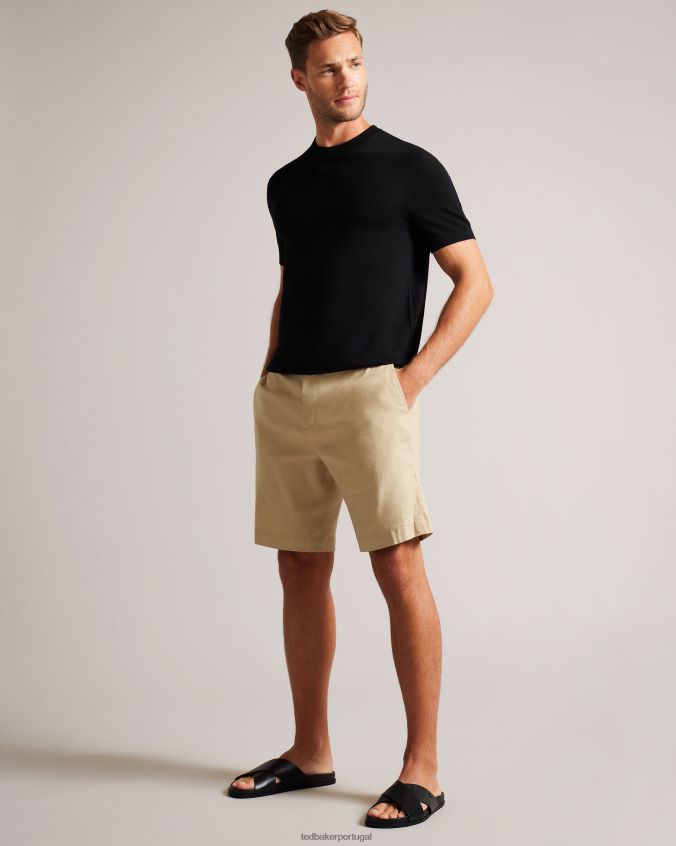 roupas Ted Baker shorts leder linho mescla meio elástico pedra homens 8X6HDF1541
