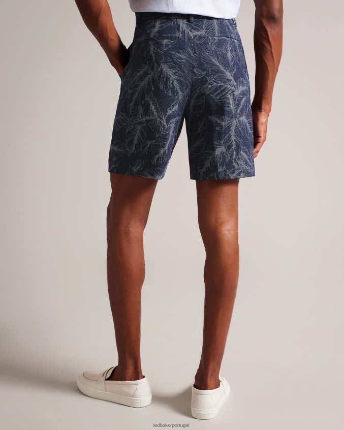 roupas Ted Baker shorts postos algodão e linho com estampa de folhas marinha homens 8X6HDF1624