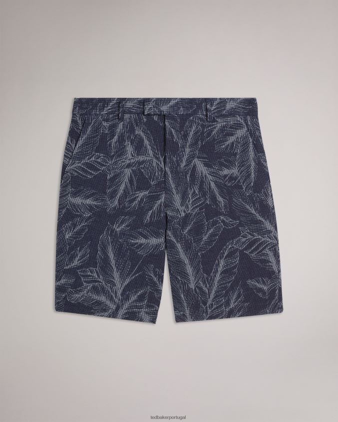 roupas Ted Baker shorts postos algodão e linho com estampa de folhas marinha homens 8X6HDF1624