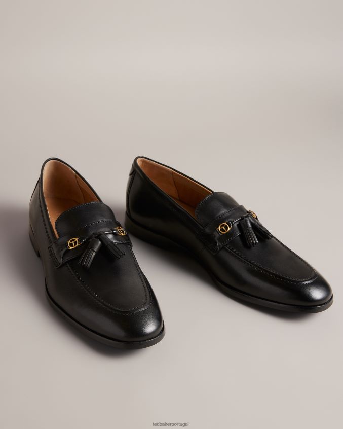 sapato Ted Baker mocassins de couro ainsly com ferragens de marca preto homens 8X6HDF1853