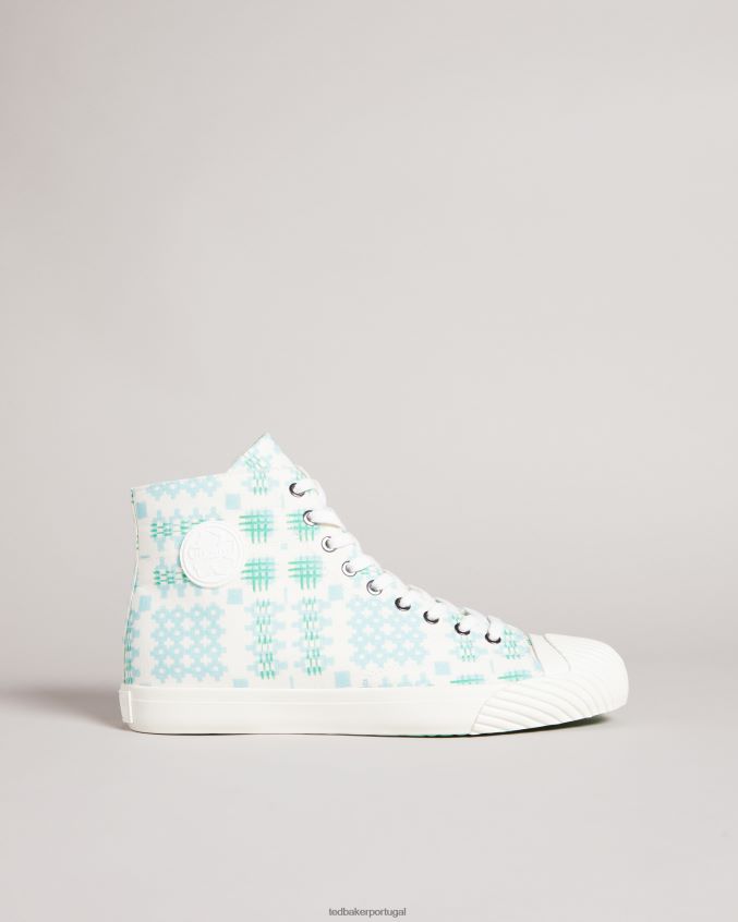 sapato Ted Baker tênis cano alto em lona estampada rranip branco homens 8X6HDF2087