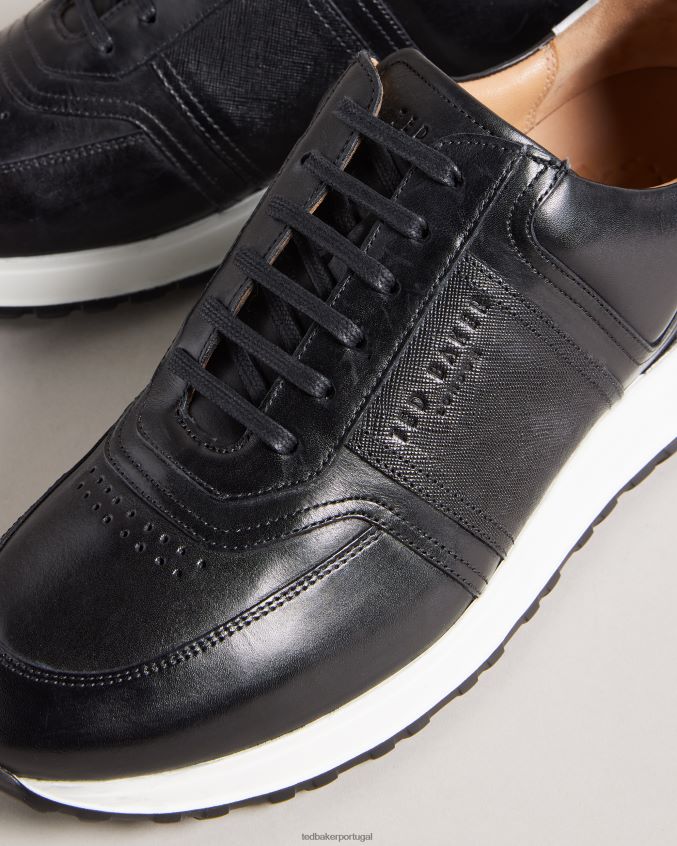 sapato Ted Baker tênis frayne saffiano couro preto homens 8X6HDF1910