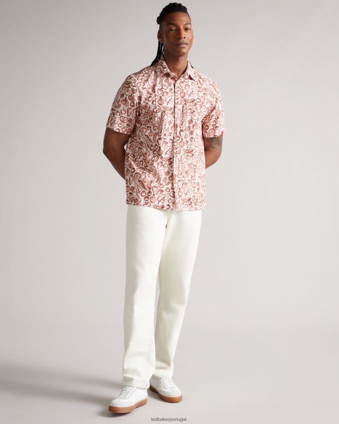 roupas Ted Baker camisa argo ss com estampa vegetal laranja escuro homens 8X6HDF1641