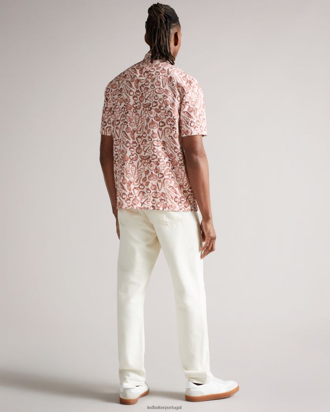 roupas Ted Baker camisa argo ss com estampa vegetal laranja escuro homens 8X6HDF1641