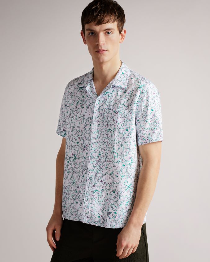 roupas Ted Baker camisa bartlet manga curta com estampa revere branco homens 8X6HDF1677