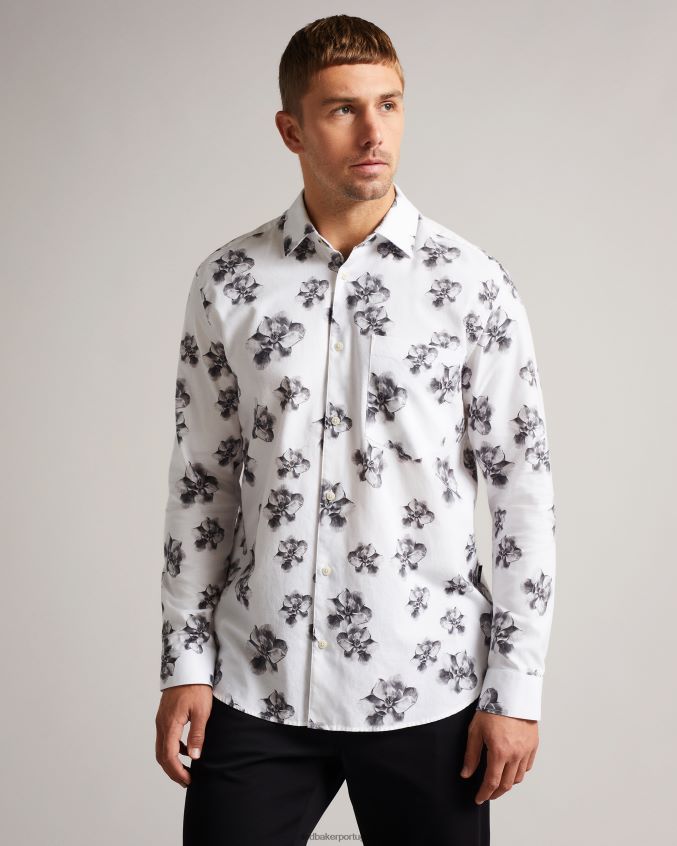 roupas Ted Baker camisa fotográfica com estampa magnólia milhill ls branco homens 8X6HDF1675