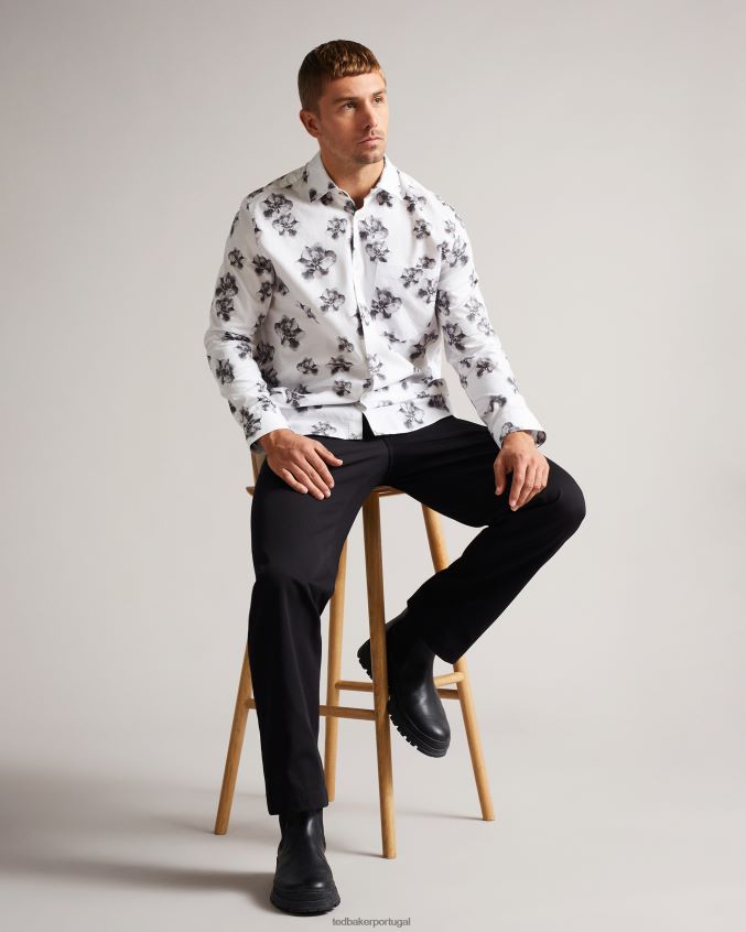 roupas Ted Baker camisa fotográfica com estampa magnólia milhill ls branco homens 8X6HDF1675