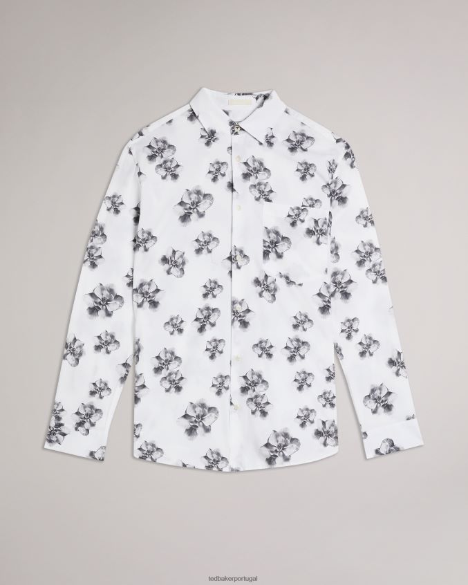 roupas Ted Baker camisa fotográfica com estampa magnólia milhill ls branco homens 8X6HDF1675