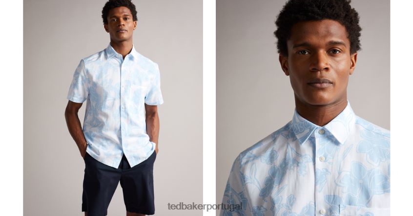 roupas Ted Baker camisa manga curta com estampa floral telfrd azul claro homens 8X6HDF1655