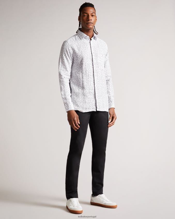 roupas Ted Baker camisa manga longa com estampa local aillon cinza homens 8X6HDF1652