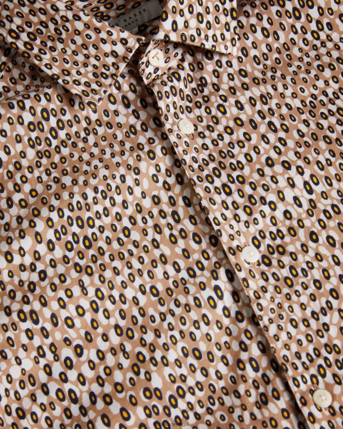 roupas Ted Baker camisa retrô de bolinhas manga longa dunston marrom homens 8X6HDF1656
