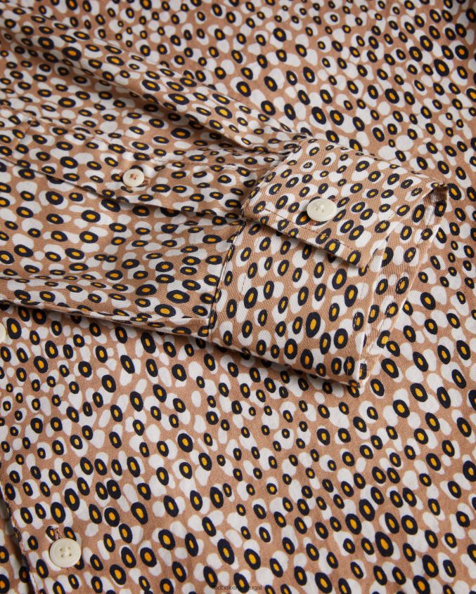 roupas Ted Baker camisa retrô de bolinhas manga longa dunston marrom homens 8X6HDF1656
