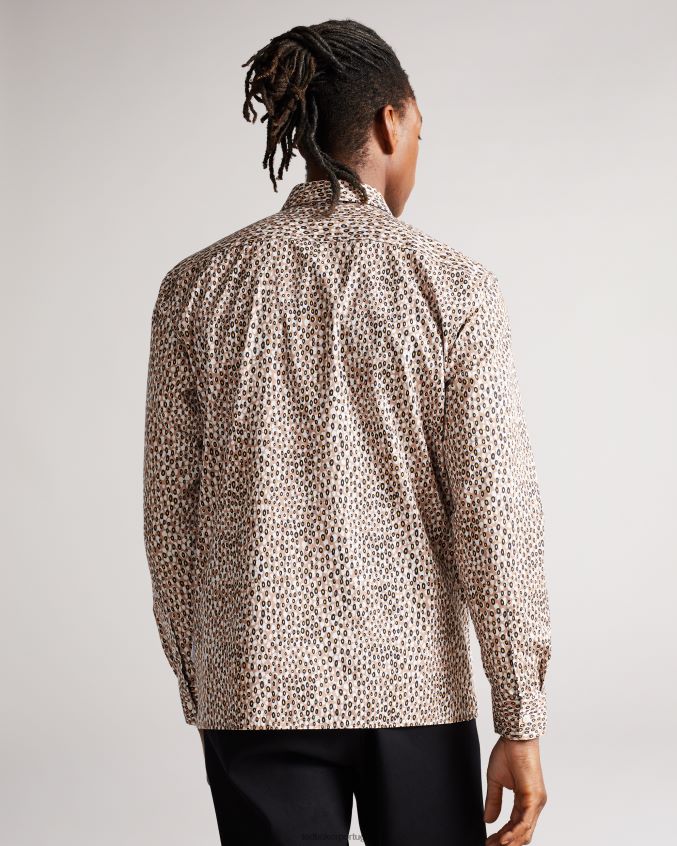 roupas Ted Baker camisa retrô de bolinhas manga longa dunston marrom homens 8X6HDF1656