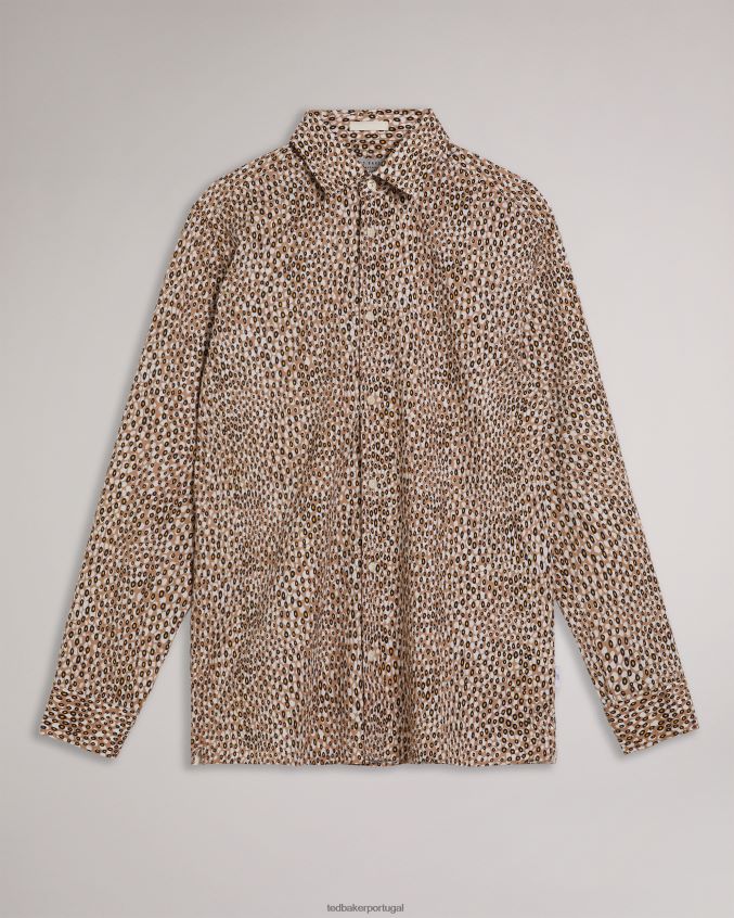 roupas Ted Baker camisa retrô de bolinhas manga longa dunston marrom homens 8X6HDF1656