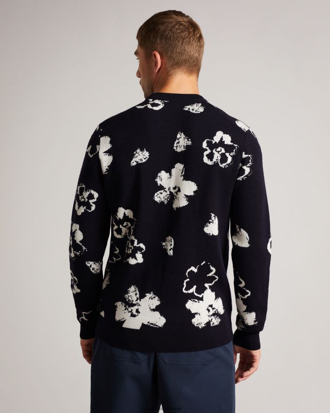 roupas Ted Baker camiseta sandsen com estampa floral de manga longa e gola redonda azul marinho homens 8X6HDF1689