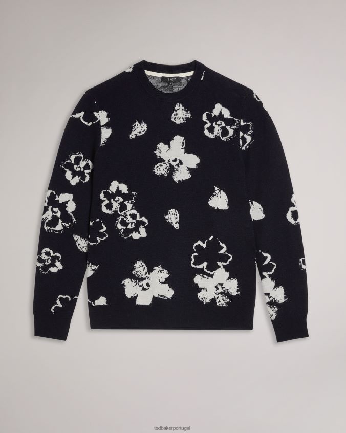 roupas Ted Baker camiseta sandsen com estampa floral de manga longa e gola redonda azul marinho homens 8X6HDF1689