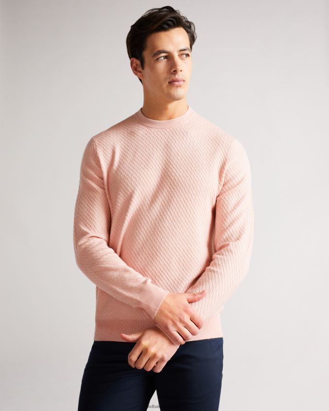 roupas Ted Baker suéter knares ls com gola redonda texturizada rosa homens 8X6HDF1717
