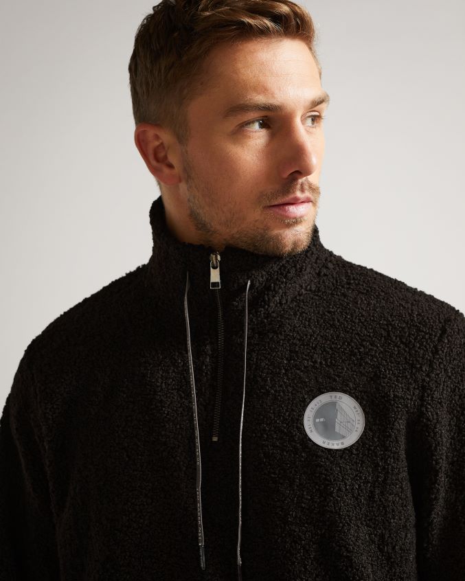 roupas Ted Baker suéter redmond com meio zíper em jersey texturizado preto homens 8X6HDF1690