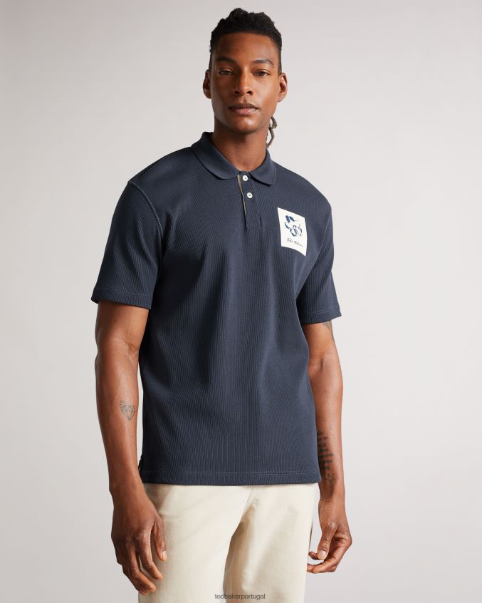 roupas Ted Baker camisa polo canelada manga curta marden marinha homens 8X6HDF1693