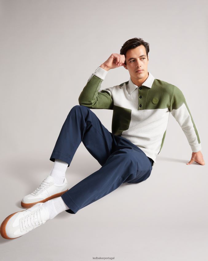 roupas Ted Baker camisa polo com painéis de malha waffle wickam marga cinza homens 8X6HDF1671