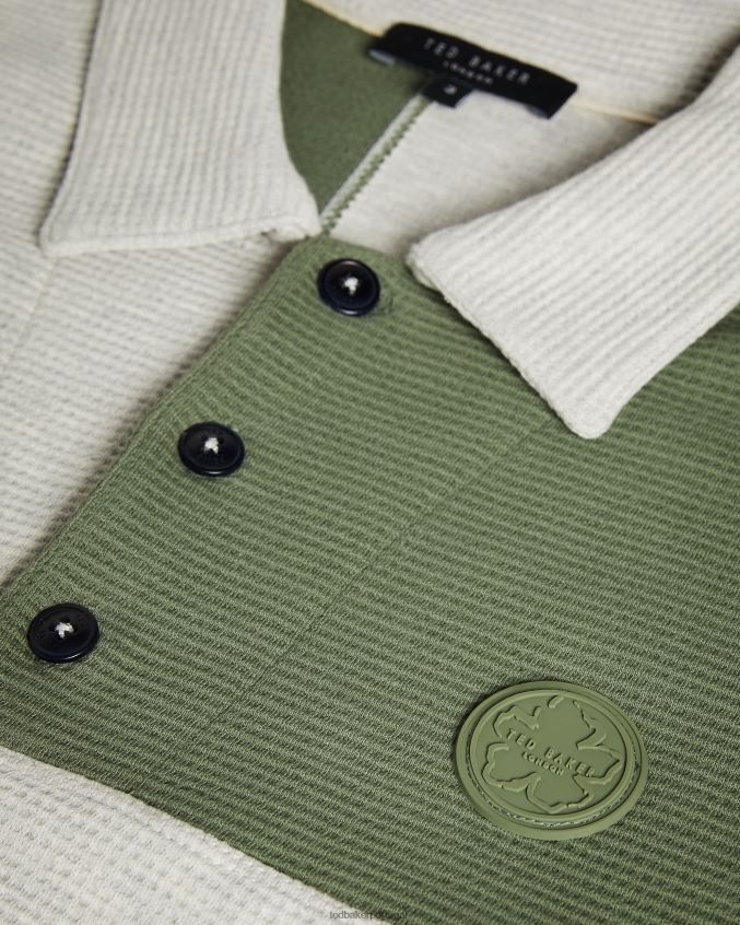 roupas Ted Baker camisa polo com painéis de malha waffle wickam marga cinza homens 8X6HDF1671