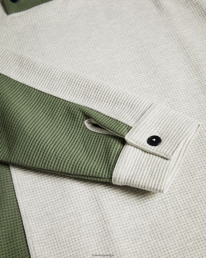 roupas Ted Baker camisa polo com painéis de malha waffle wickam marga cinza homens 8X6HDF1671