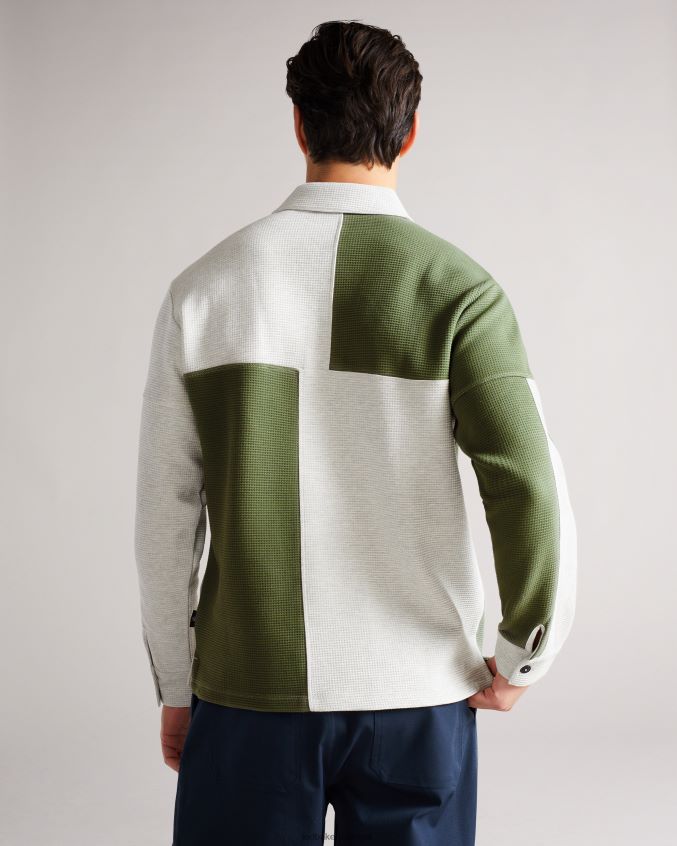 roupas Ted Baker camisa polo com painéis de malha waffle wickam marga cinza homens 8X6HDF1671