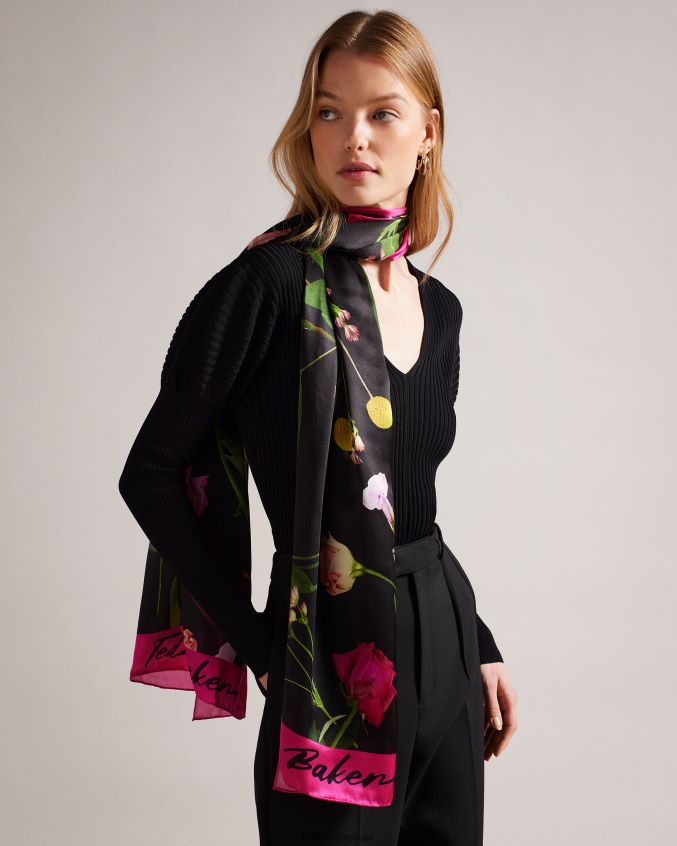 acessórios Ted Baker lenço de seda floral amiie preto mulheres 8X6HDF1102