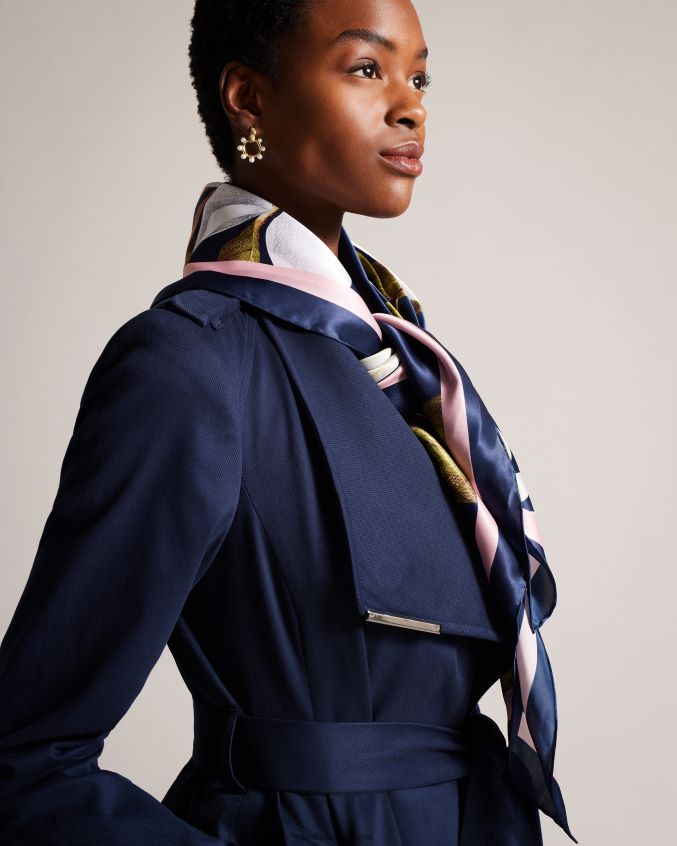 acessórios Ted Baker lenço quadrado floral de seda pura saallyy azul escuro mulheres 8X6HDF962