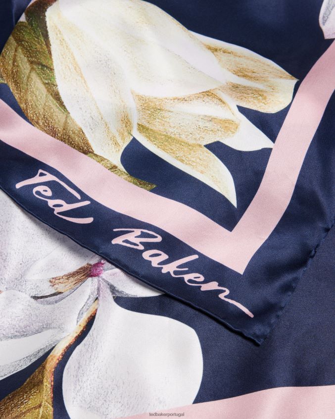 acessórios Ted Baker lenço quadrado floral de seda pura saallyy azul escuro mulheres 8X6HDF962