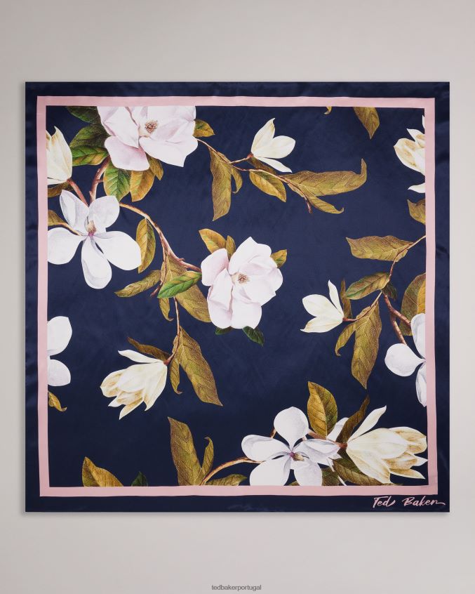 acessórios Ted Baker lenço quadrado floral de seda pura saallyy azul escuro mulheres 8X6HDF962