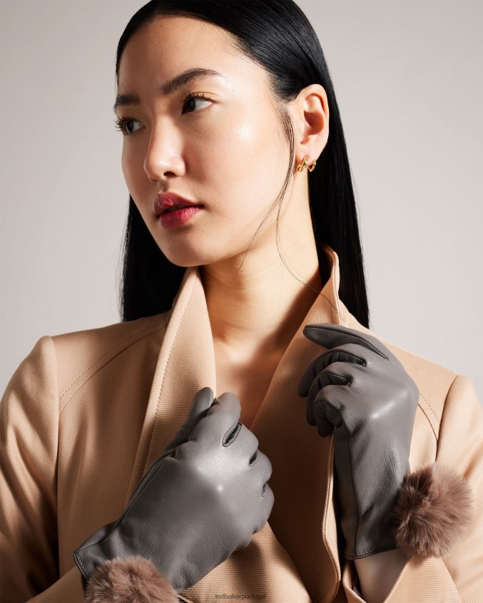 acessórios Ted Baker nacy pom pom detalhe luvas de couro cinza mulheres 8X6HDF1168