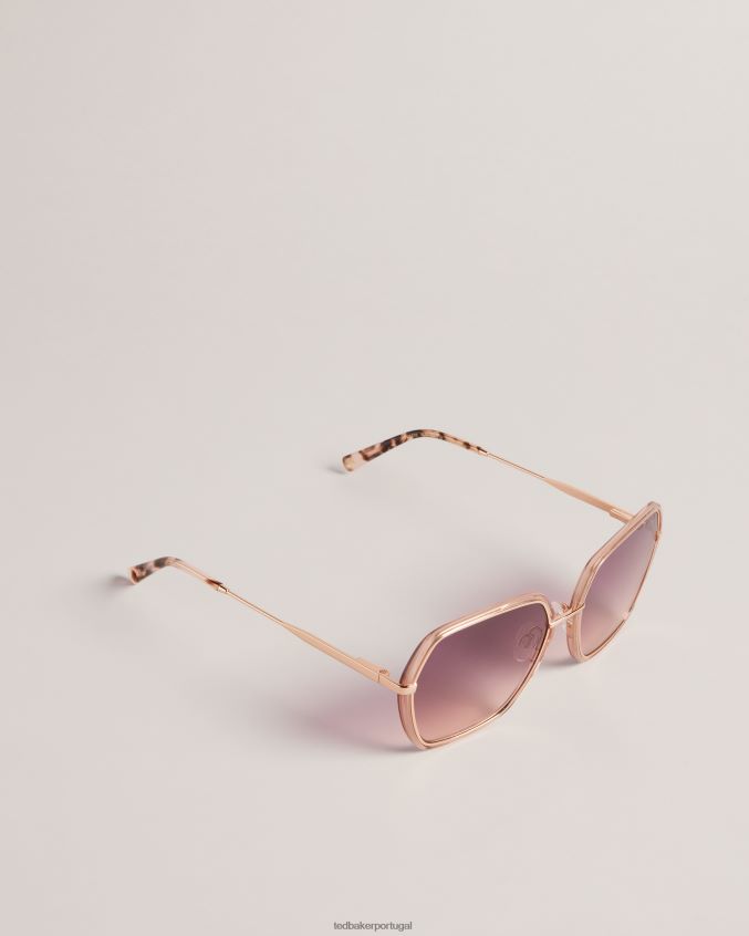 acessórios Ted Baker óculos de sol civeta com armação hexagonal grande cor rosa ouro mulheres 8X6HDF1155