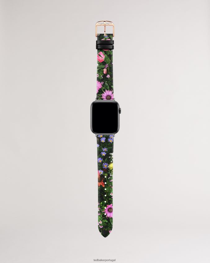 acessórios Ted Baker pulseira de couro floral pernell para apple watch preto mulheres 8X6HDF961