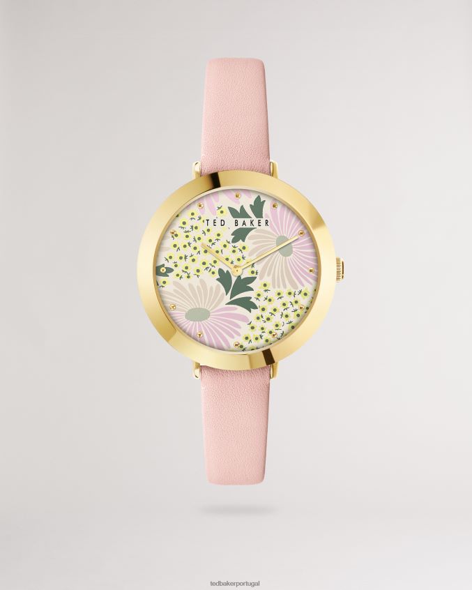 acessórios Ted Baker relógio com pulseira de couro com mostrador com estampa de margarida lesedi rosa mulheres 8X6HDF1152