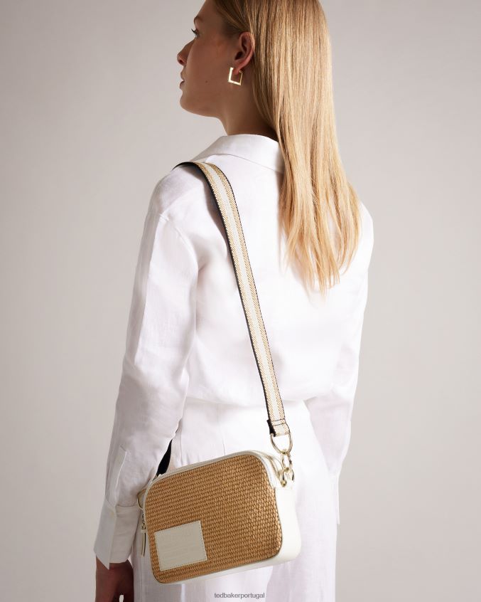 bolsas Ted Baker Bolsa transversal com câmera de ráfia com marca stello branco mulheres 8X6HDF667