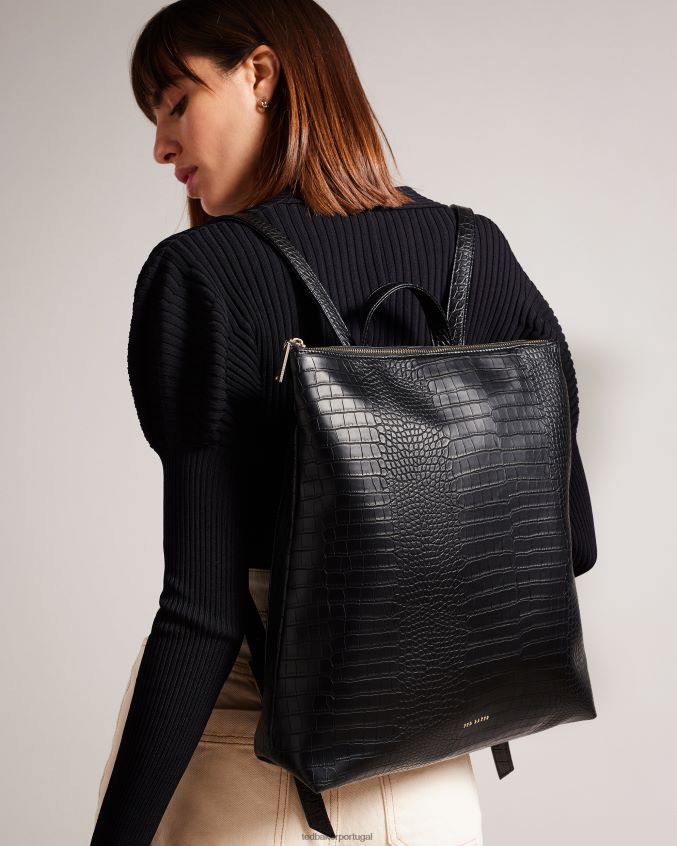 bolsas Ted Baker mochila belux imitação croc grande preto mulheres 8X6HDF787