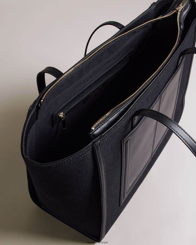 bolsas Ted Baker bolsa grande de lona aksani preto azeviche mulheres 8X6HDF761