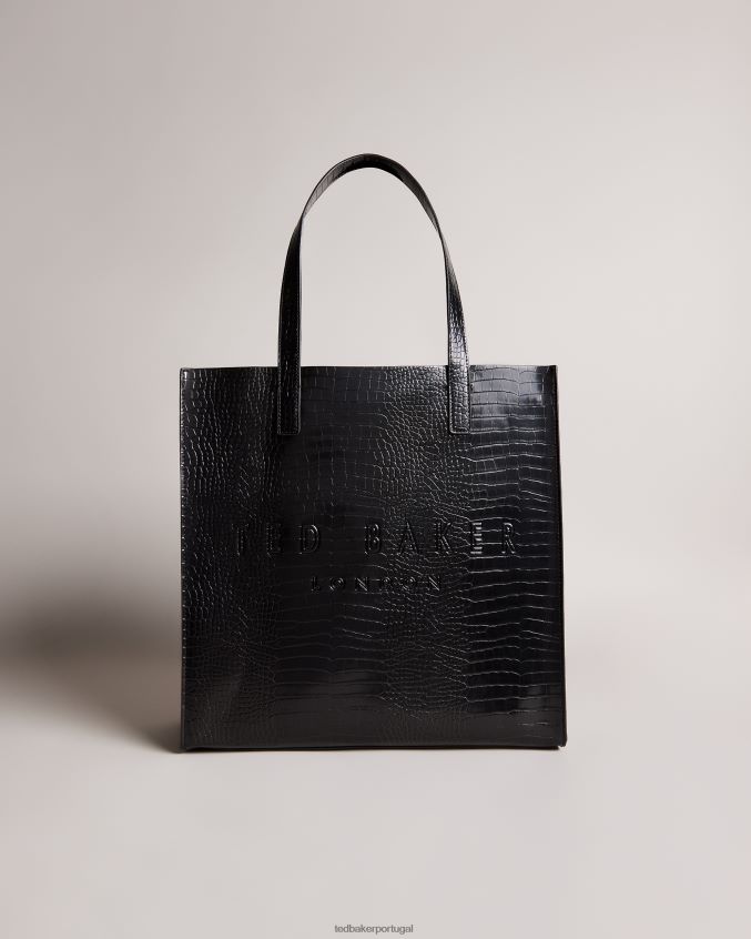 bolsas Ted Baker ícone grande de detalhe de crocodilo croccon preto mulheres 8X6HDF760