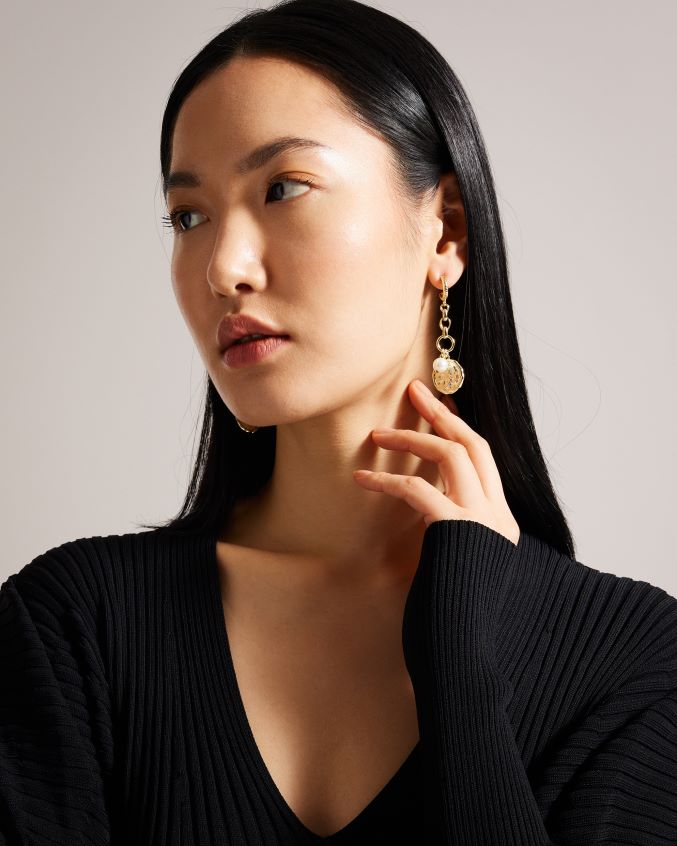 joia Ted Baker brincos de corrente perolada Peace cor de ouro mulheres 8X6HDF1089