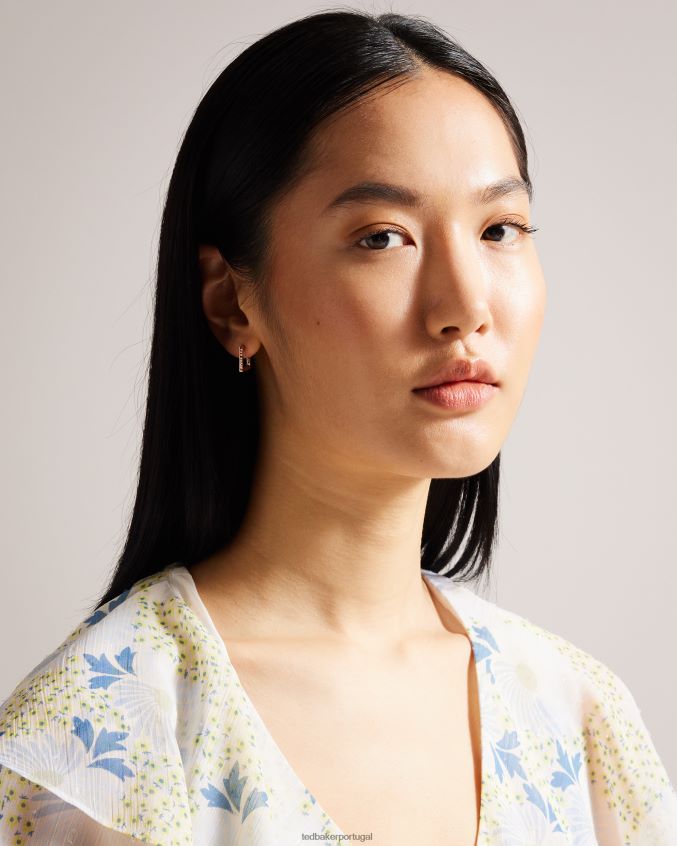 joia Ted Baker senrii brincos pequenos com dobradiça quadrada cor rosa ouro mulheres 8X6HDF1101